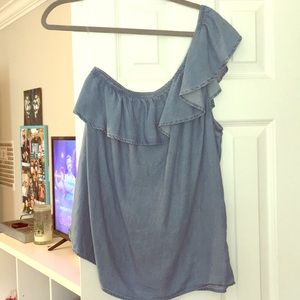 One-Shoulder Chambray Top